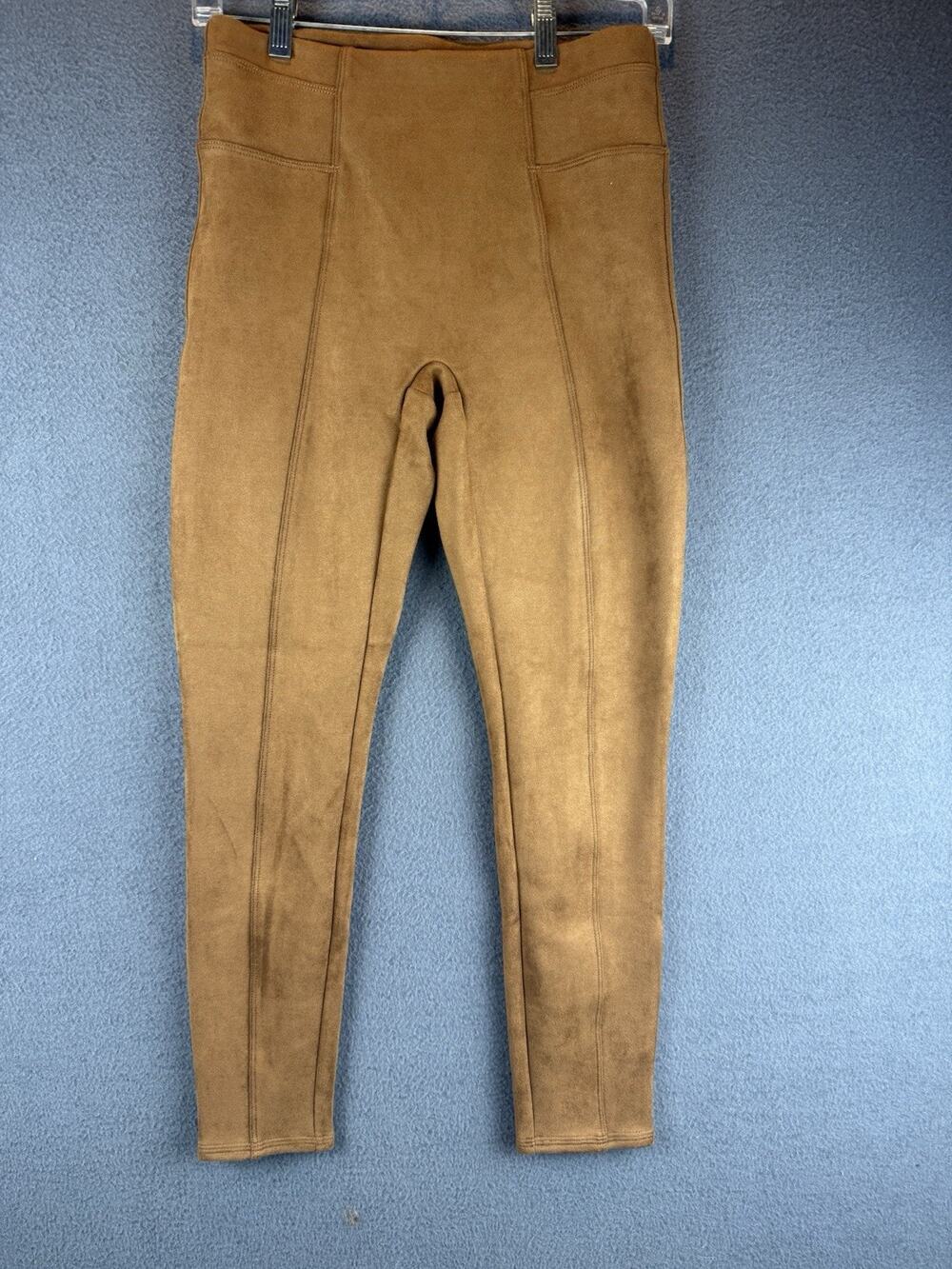 Spanx Faux Suede Leggings Women's Small Camel Brown High Rise Pull On Shaping